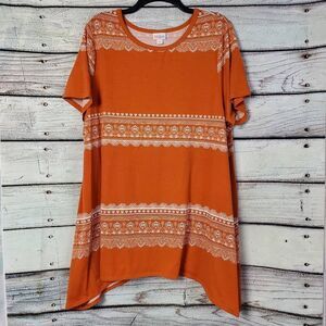 LuLaRoe 3XL Rust Orange Boho Print Tunic Top Simply Comfortable High-Low Hem Plu